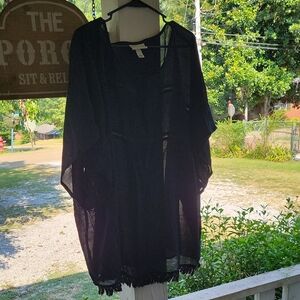 Ava & Viv Black Sheer Kimono Cover-Up 4X